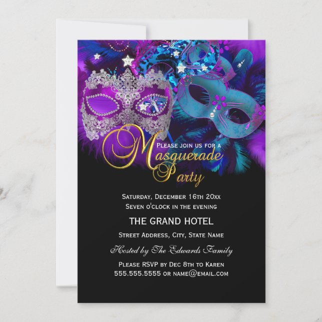 Invitation Carton d'invitation à une soirée masquée aux masqu (Devant)