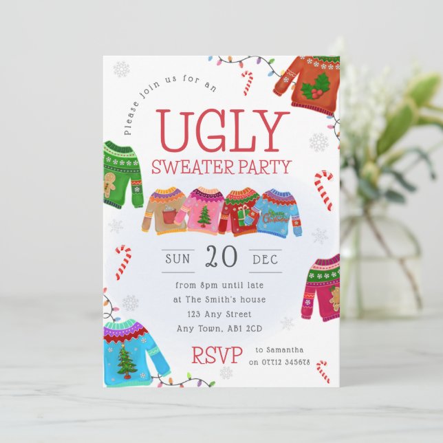 Invitation Carton d'invitation à une soirée pull de Noël laid (Debout devant)