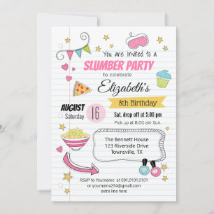 Invitation Carton d'invitation à une soirée pyjama pour anniv