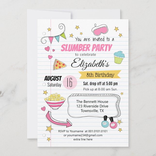 Invitation Carton d'invitation à une soirée pyjama pour anniv (Devant)