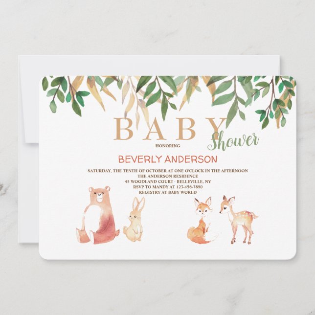 Invitation Carton d'invitation Animaux mignons de la forêt (Devant)