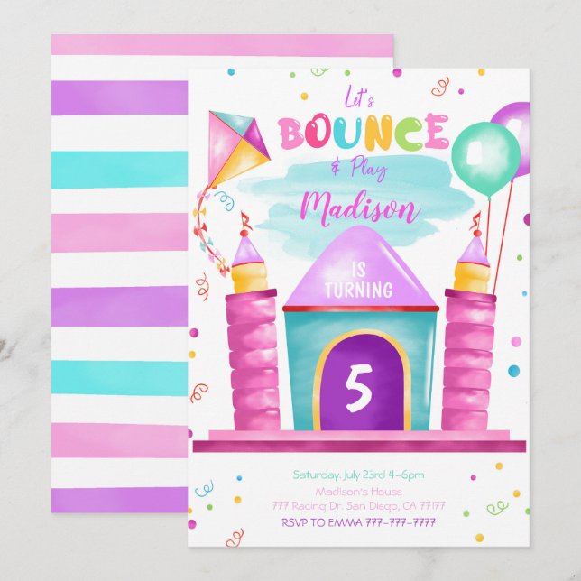 Invitation Carton d'invitation anniversaire Bounce modifiable (Devant / Derrière)