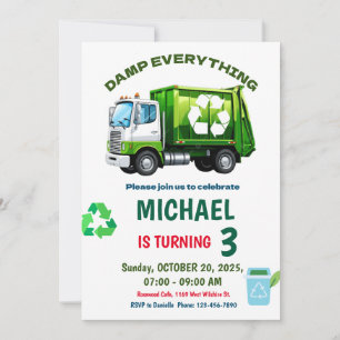Invitation Carton d'invitation anniversaire de camion à ordur
