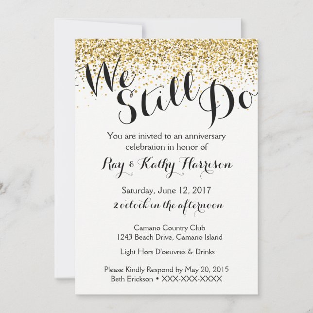 Invitation Carton d'invitation anniversaire de mariage Gold W (Devant)