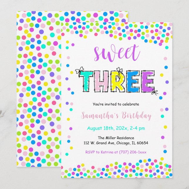 Invitation Carton d'invitation anniversaire fille modifiable  (Devant / Derrière)
