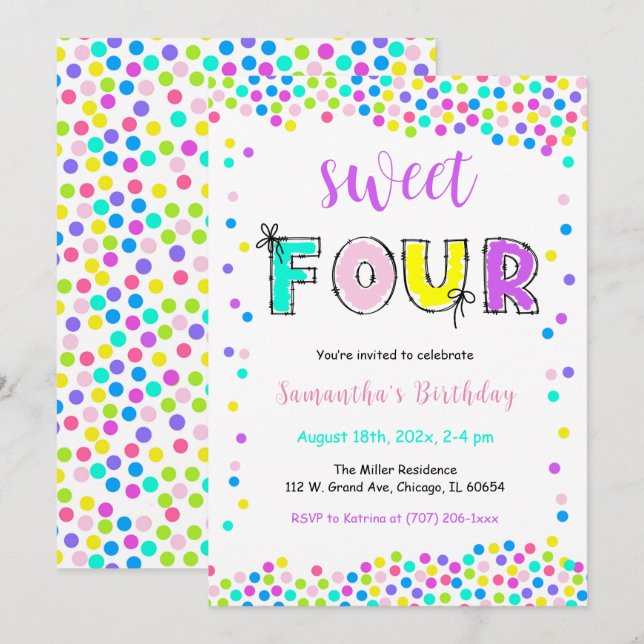 Invitation Carton d'invitation anniversaire fille modifiable  (Devant / Derrière)