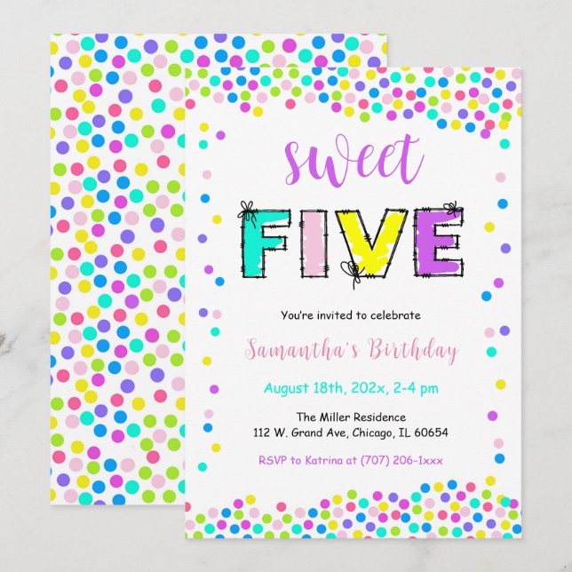 Invitation Carton d'invitation anniversaire fille modifiable  (Devant / Derrière)