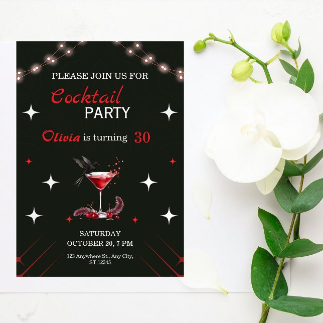Invitation Carton d'invitation anniversaire Glam Cocktail (Créateur téléchargé)