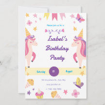 Carton d'invitation anniversaire Licorne Fantaisis