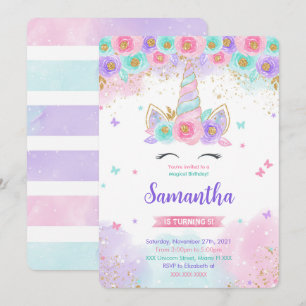Invitation Carton d'invitation anniversaire licorne magique m