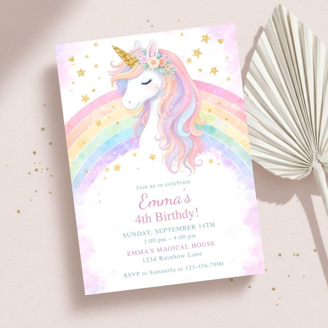 Invitation Carton d'invitation anniversaire licorne modifiabl (Créateur téléchargé)