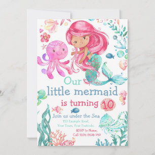 Invitation Carton d'invitation anniversaire Mermaid modifiabl