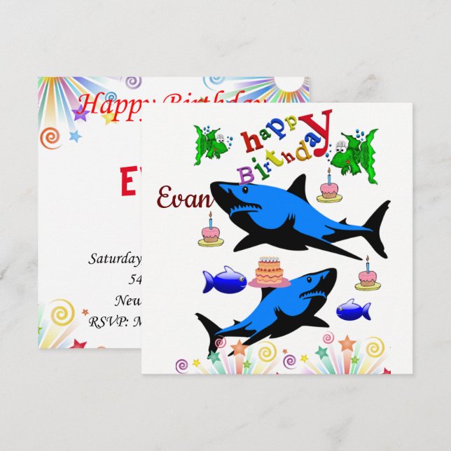 Invitation Carton d'invitation anniversaire Requin (Devant / Derrière)