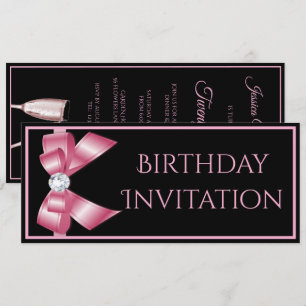 Invitation Carton d'invitation anniversaire Ruban Rose & Cham