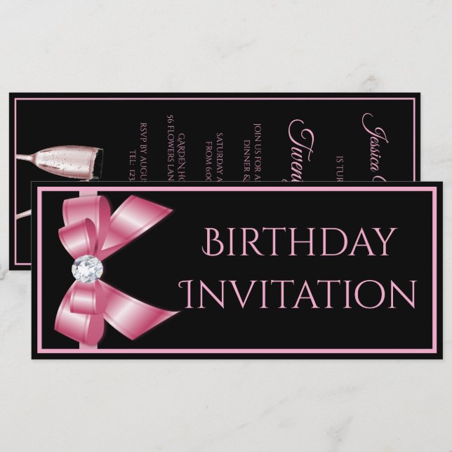 Invitation Carton d'invitation anniversaire Ruban Rose & Cham (Devant / Derrière)