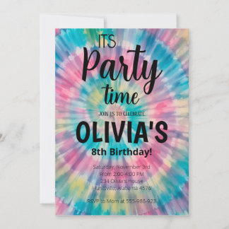 Invitation Carton d'invitation Anniversaire Tie Dye Arc-en-ci