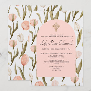 Invitation Carton d'invitation au baptême aux tulipes à l'aqu