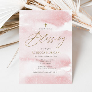 Invitation Carton d'invitation au baptême bébé aquarelle rose