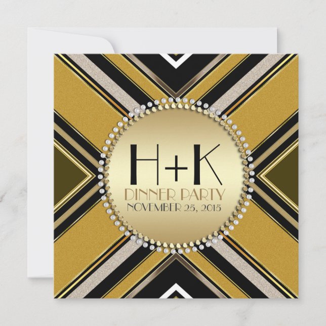 Invitation Carton d'invitation au dîner Art déco couleur or e (Devant)