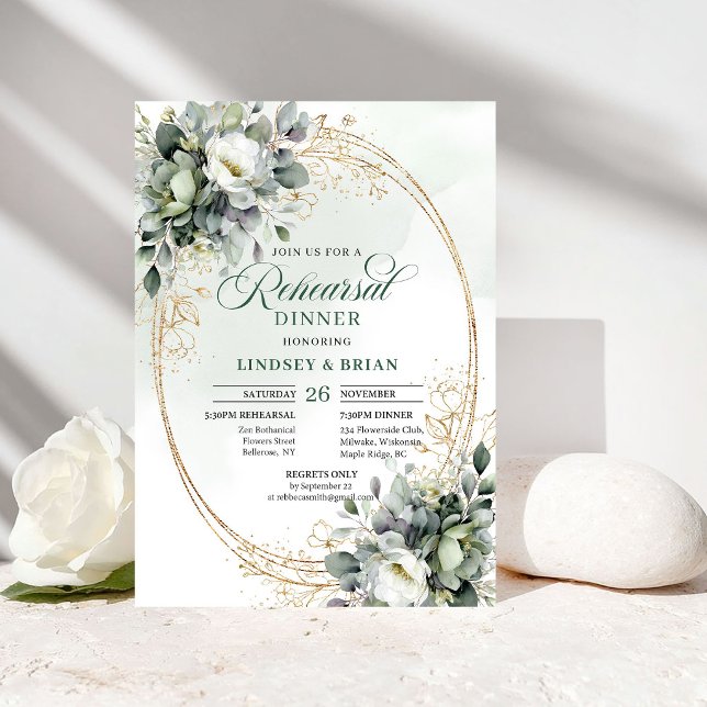 Invitation Carton d'invitation au dîner de répétition Vert Bl (Watercolor Green White Rehearsal Dinner Invitation)