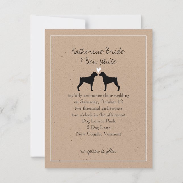 Invitation Carton d'invitation au mariage de Chiens Boxer (Devant)