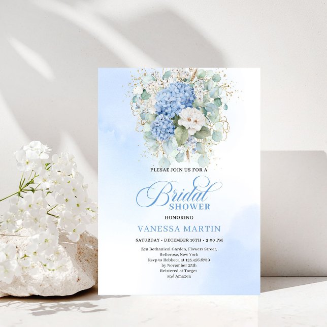 Invitation Carton d'invitation au mariage de Refined Blue Hyd (Refined Blue Hydrangeas Bridal Shower Invitation)