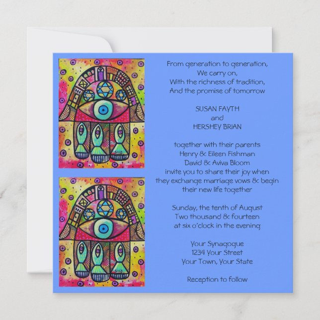 Invitation Carton d'invitation au mariage du poisson Hamsa (Devant)