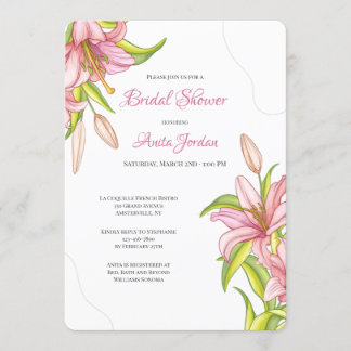 Invitation Carton d'invitation aux élégants lis roses