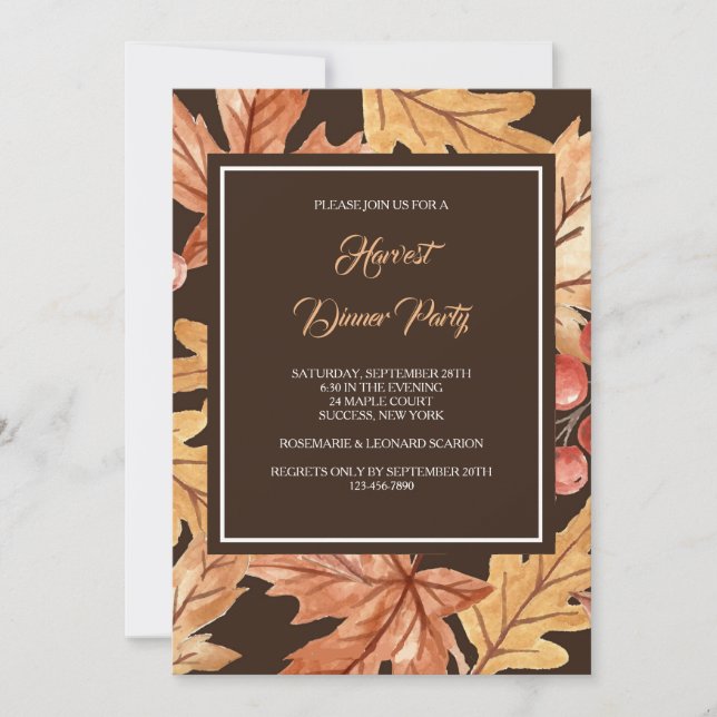 Invitation Carton d'invitation aux feuilles d'automne élégant (Devant)