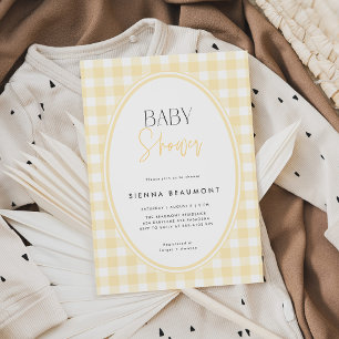 Invitation Carton d'invitation Baby Shower à carreaux jaunes
