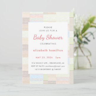 Invitation Carton d'invitation Baby Shower à rayures pastel e
