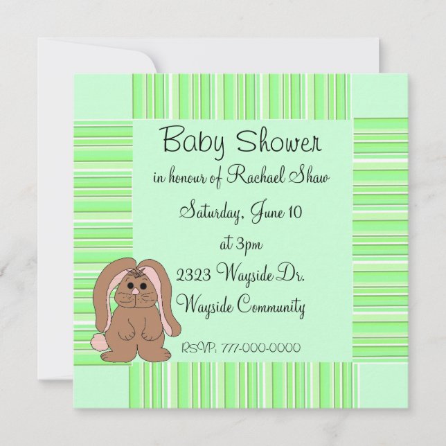 Invitation Carton d'invitation Baby Shower à rayures vertes (Devant)