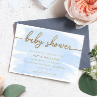 Carton d'invitation Baby Shower Bleu Aquarelle et