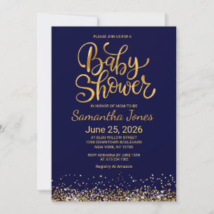 Invitation Carton d'invitation Baby Shower Bleu Nuit et Or