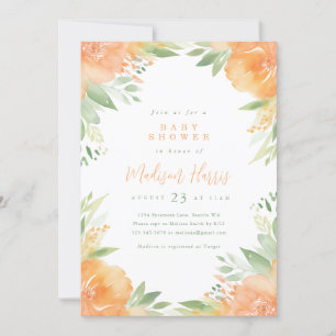 Invitation Carton d'Invitation Baby Shower Fleurs Orange Joli