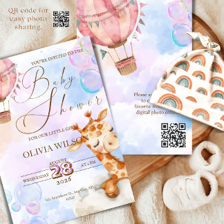 Invitation Carton d'invitation Baby Shower Girafe Pastel avec