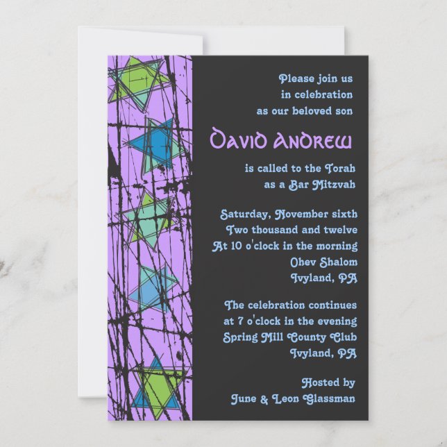 Invitation Carton d'invitation Bar Mitzvah Distressed Stars B (Devant)