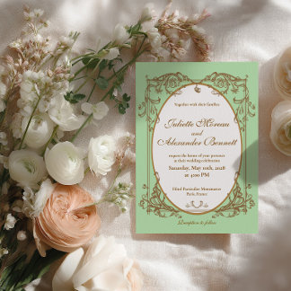 Invitation Carton d'invitation baroque de mariage en vert men
