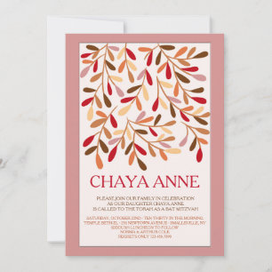 Invitation Carton d'invitation Bat Mitzvah avec feuilles d'ac
