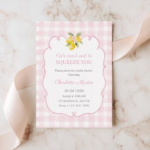 Carton d'invitation bébé fille motif gingham rose