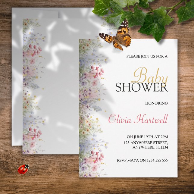 Invitation Carton d'invitation bébé Fleurs de printemps à l'a (Créateur téléchargé)