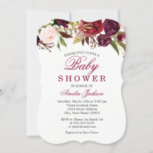 Invitation Carton d'invitation bébé Fleurs Rouge Bourgogne po