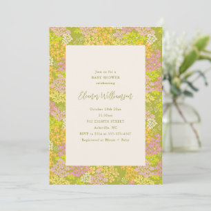 Invitation Carton d'invitation bébé floral vert citron de pri