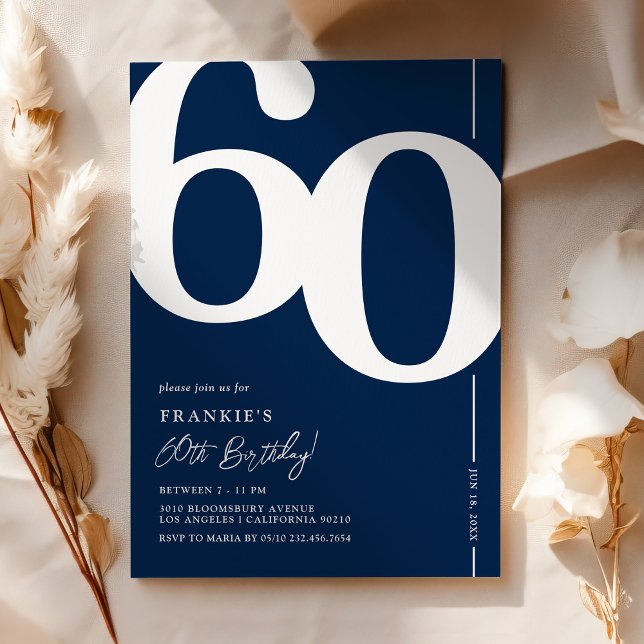 Invitation Carton d'invitation bleu marine pour les 60 ans (Créateur téléchargé)