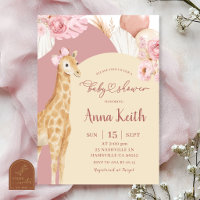 Carton d'invitation Boho Rose Girafe Savane Baby S