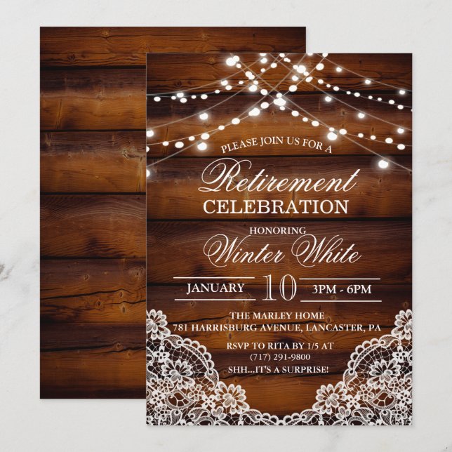 Invitation Carton d'invitation Bois rustique à dentelle (Devant / Derrière)