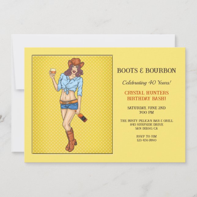 Invitation Carton d'invitation Bottes de Cowgirl et Bourbon (Devant)