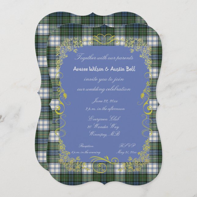 Invitation Carton d'invitation Campbell Tartan avec cadre dor (Devant / Derrière)
