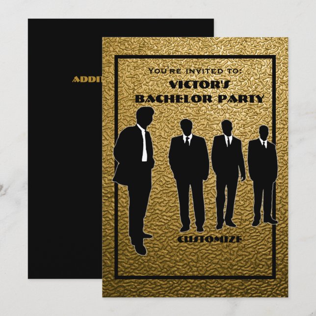 Invitation Carton d'invitation chic noir et or pour enterreme (Devant / Derrière)