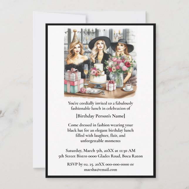 Invitation Carton d'invitation chic pour déjeuner d'anniversa (Devant)